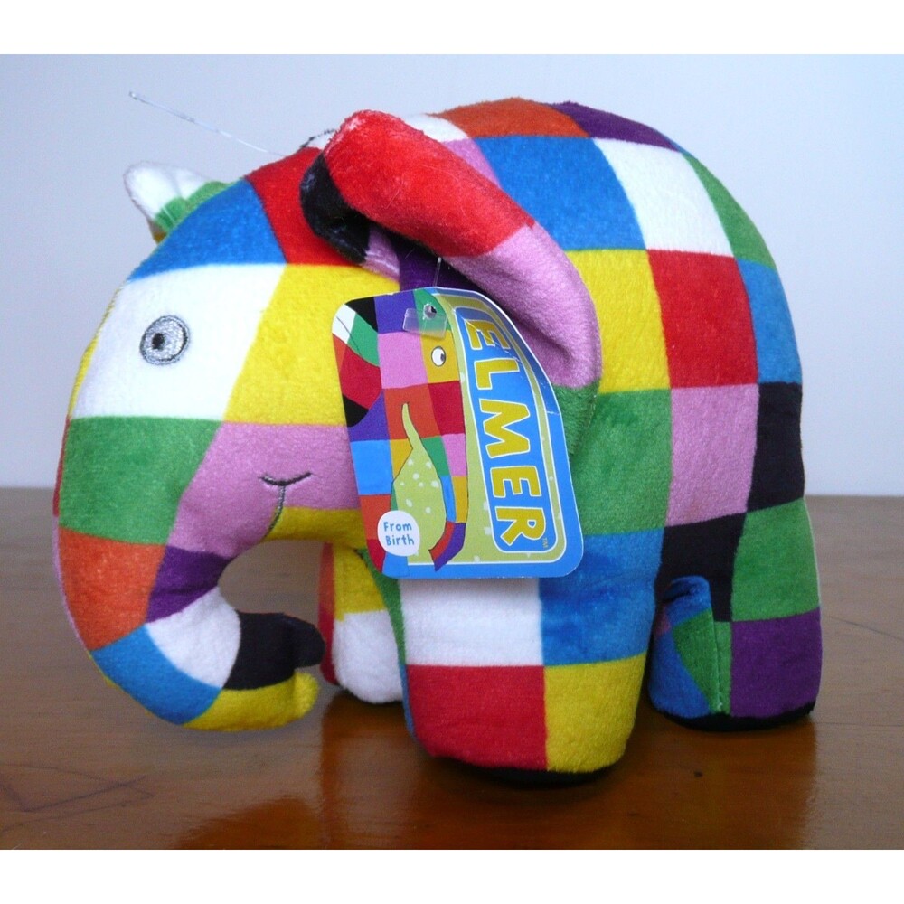 Elmer the Elephant Plush Toy with Tag Colorful Checkered Stuffed Animal 6"